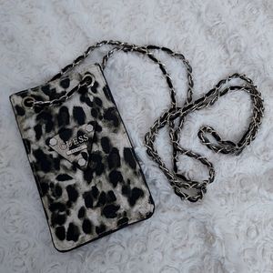 Guess small Leopard print cross body bag Purse Phone holder